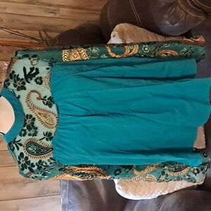 Women's Boho Floral Burntout Velvet Bell Sleeve Tent Tunic Top Size S Whimsigoth